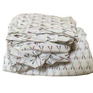Nautical‎ twin sheet set blue red canoe paddles cotton beachhouse outdoors cabin